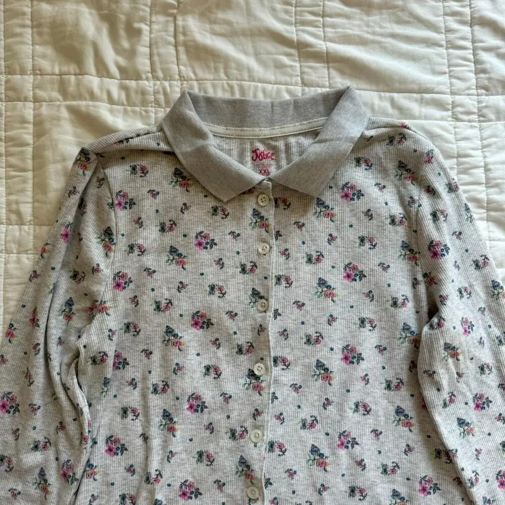 Justice girls xxl 16 18 Floral preppy polo‎ shirt Cottagecore preppy